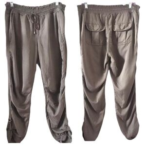 Calvin Klein Slouchy Pants Drawstring Elastic Waist, Roll Hem, Pockets, Latte  8